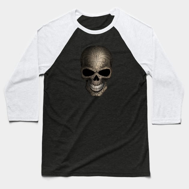 Decorated Dark Sugar Skull Baseball T-Shirt by jeffbartels